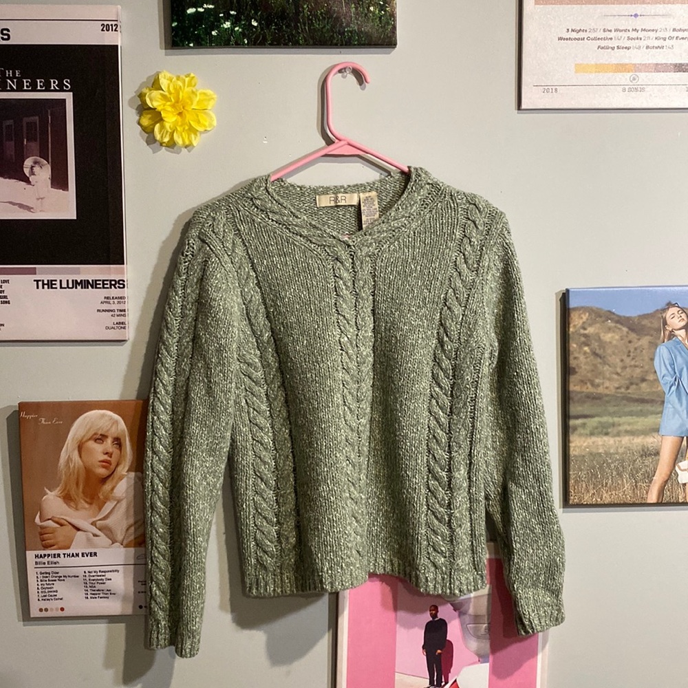 R&R | braided knit green sweater | size S :)